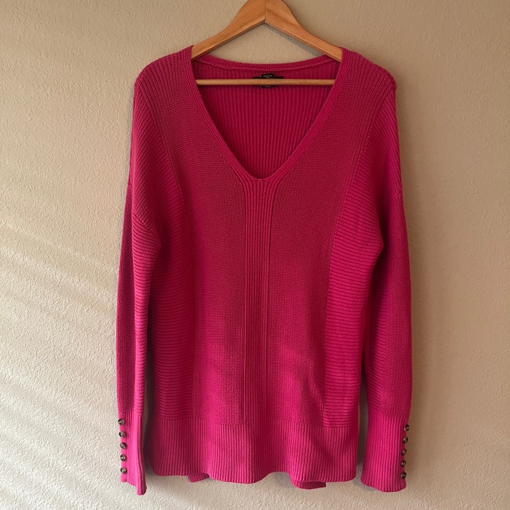 Rachel Zoe Fuchsia V-Neck Cotton Knit Sweater Size Large